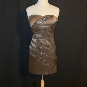 Brown Strapless, Sequined Cocktail Dress
